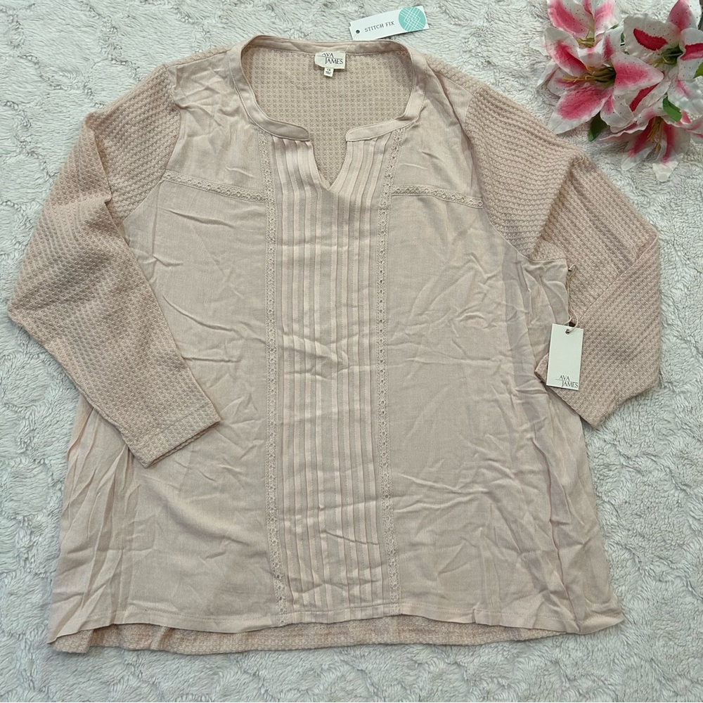 NWT Ava James - Magdalen Mixed Material Top Light Peach - 1X